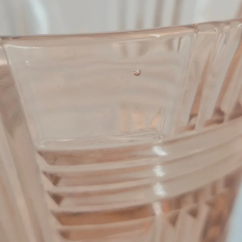 Vintage Pink Depression Glass Vase Art Deco Geometric Prismatic 7 Inch Blush